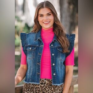 Jess Lea Jordan Ruffle Denim Vest- Dark Denim